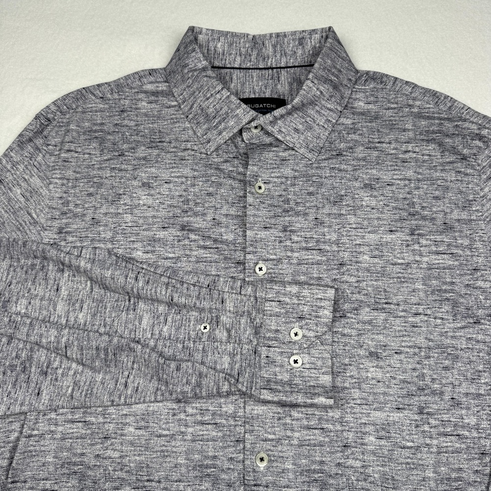 Bugatchi Shirt Mens XL Blue Solid OoohCotton Tech Long Sleeve Button Up Stretch